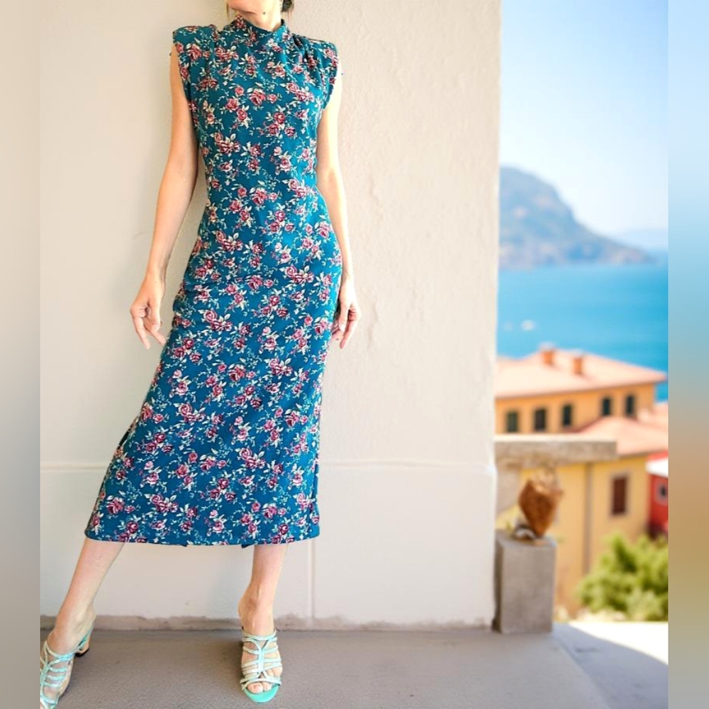 Rose Floral Teal Dress